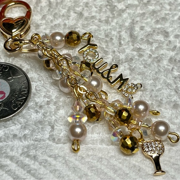 Purse bling keychain or laptop clip -gold and white pearl - Picture 8 of 12